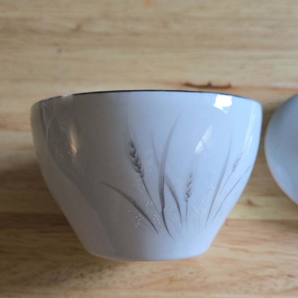 Elegant White Bowl with Wheat Design